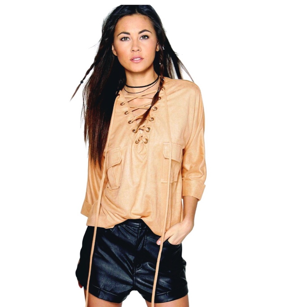 Really cute lace up suede shirt